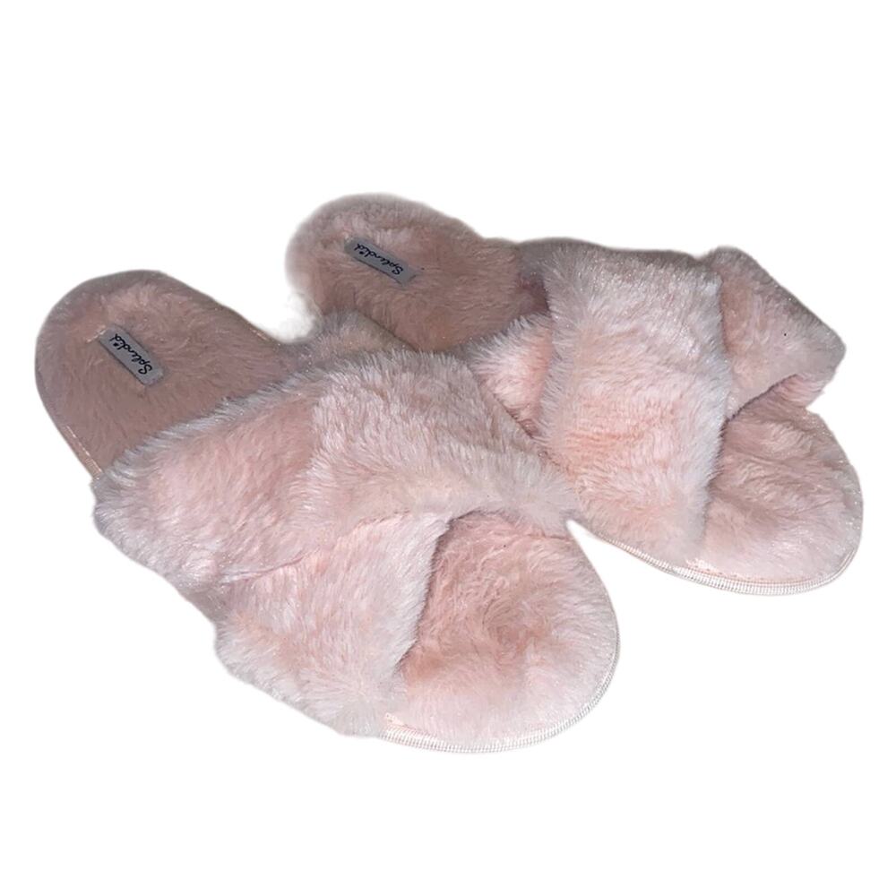 Splendid Pink Faux Fur Fuzzy Slippers M/L